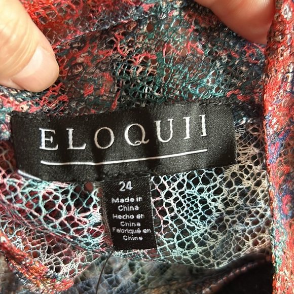 New Eloquii Colorful Lace Long Sleeve Blouse Size 24 Sheer Mandarin Collar NWT - Picture 9 of 10